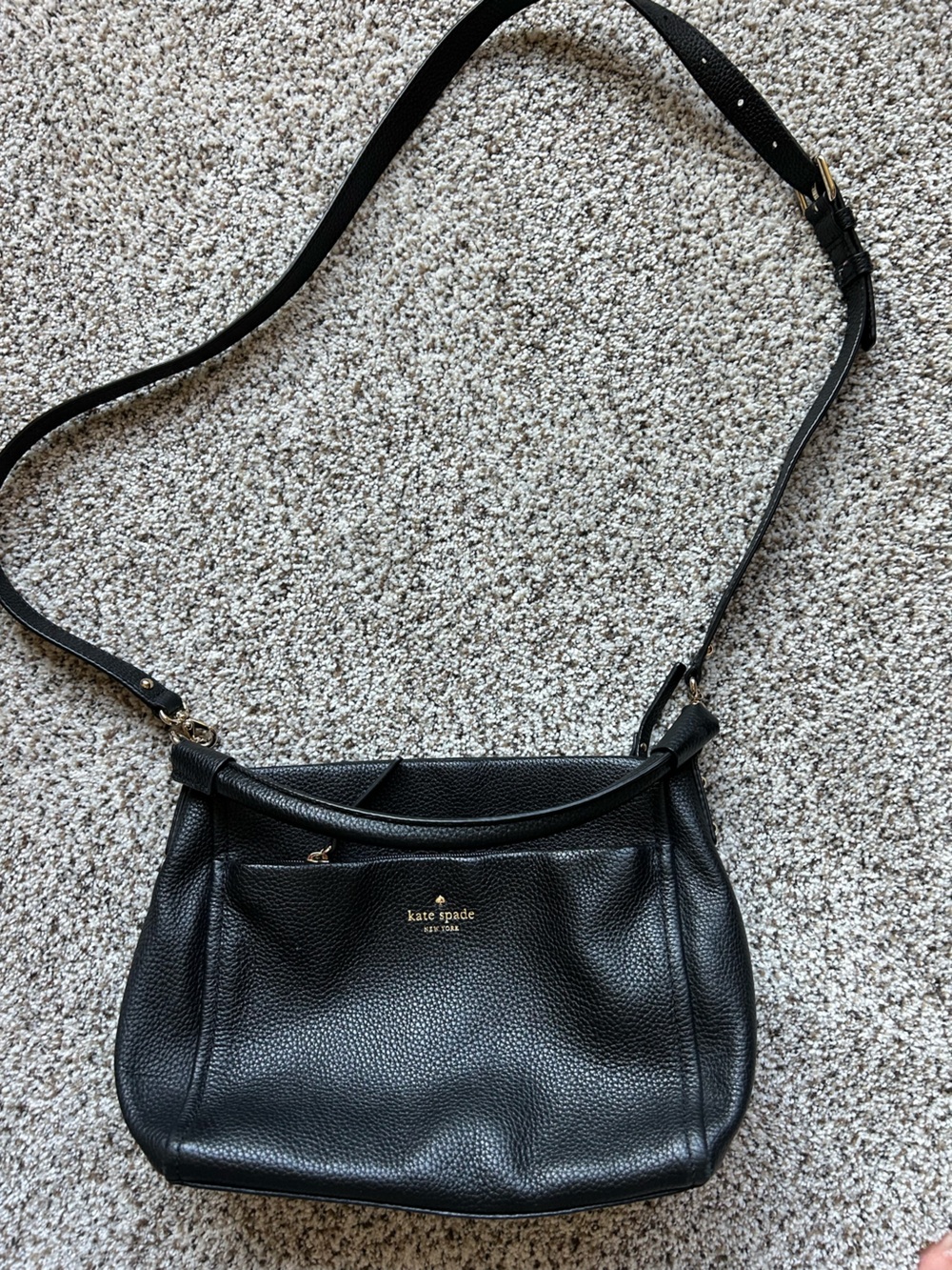 kate spade Black Pebbled Leather Shoulder Bag with Gold Logo